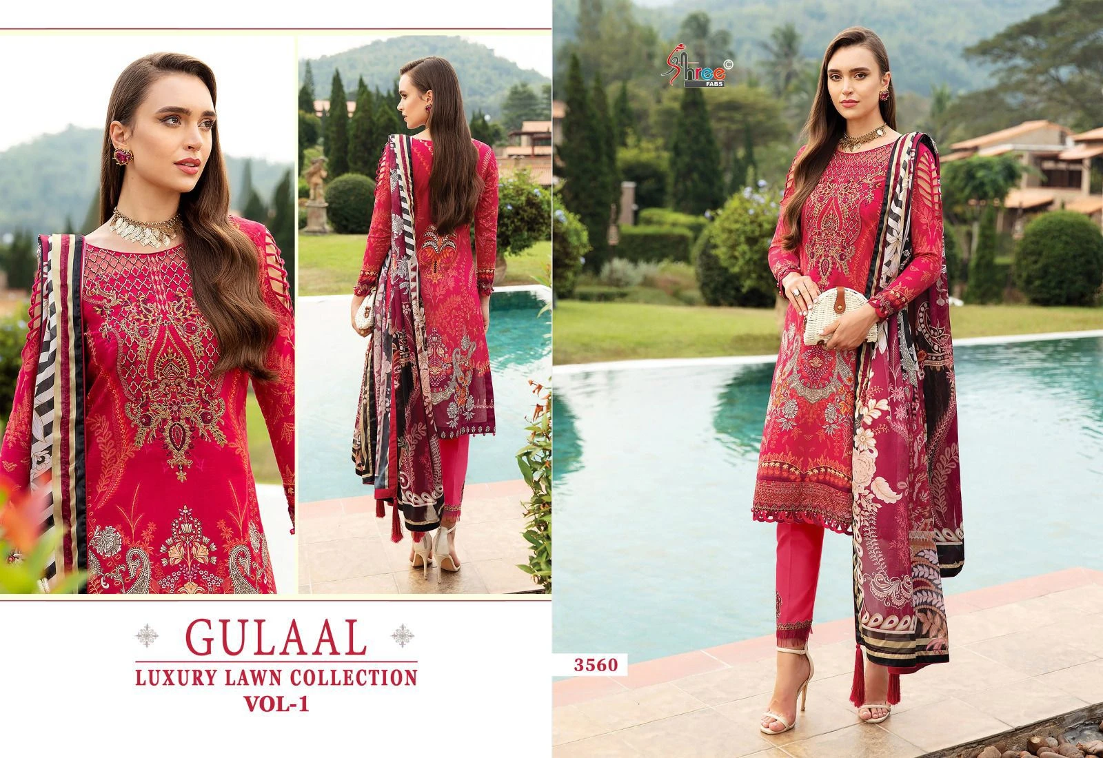 Shree Fab Gulaal Luxury Lawn Collection Vol-01 Pure Cotton Wholesale Pakistani Salwar Suit Catalog — Wholesale Salwar Suits, Shree Fabs wholesale from Surat - Gallery Image 7
